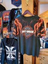 Harley Davidson Orange Lightning Single Stitch 90's Vintage T-Shirt Size L picture