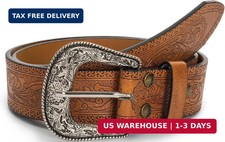 Adjustable Vintage Western-Belts for Women Men Engraved Buckle-Belts Cowboy-Cowg picture