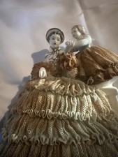 Vintage California Dresden by Avis Porcelain Lace Figurine Lady & Child picture