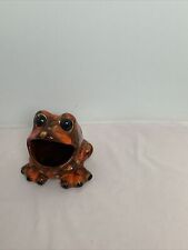 Large Vtg Scrubber Frog Sponge Holder Open Mouth Orange Brown Glazed Ceramic picture