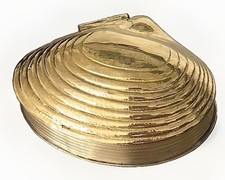 Vintage solid brass clam shell trinket box picture