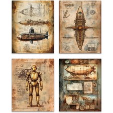 ZNGFON Vintage Steampunk Decor Wall Art Set 4,Steampunk Gifts men,Victorian picture