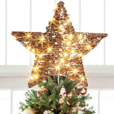 EAMBRITE 14” 40 LED Christmas Rattan Tree Topper Lighted Star Topper picture