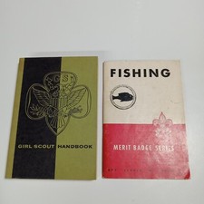 Vintage Girl Scout Handbook 1953 Boy Scout Fishing Merit Badge Book 2 Book Lot picture