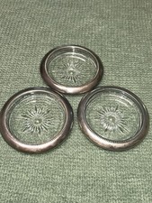 VTG MCM Leonard Silver Plated Crystal Glass Coasters Set Of 3 Plant Holder Dish picture