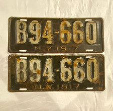 1917 Vintage US License Plates Matching Pair Set B94-660 - 2 Plates picture