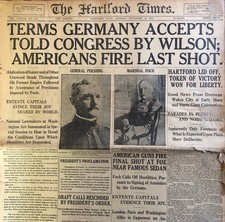 The HARTFORD TIMES WW1 11/11/1918 # Abdication of Kaiser # Pershing Foch France picture