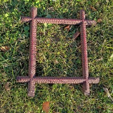 Antique Tramp Folk Art Chip Carved Wood Picture Frame Original Red Paint picture