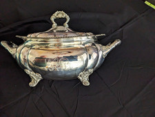 Silver Metal Oval Soup Tureen Serving Bowl w/ Lid & Handles, 2-Piece Set picture