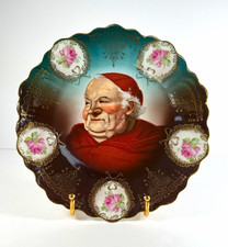 Antique Z.S.&C. Bavaria Punch Friar Monk Portrait Cabinet Plate Gold Roses 10” picture