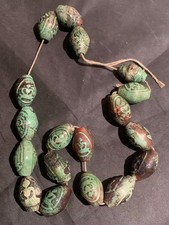Wonderful Tibetan Old Natural Turquoise Agate Dzi *Buddha* Beads Short Necklace picture