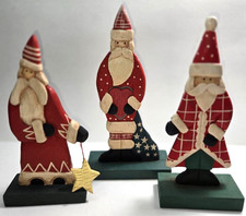 Vtg Midwest of Cannon Falls Santa Figurines Lot of 3 Wooden Folk Art Christmas picture
