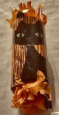 Rare 1 vintage Black Cat Green Eyes Halloween Crepe Paper Party Favor W/prizes picture