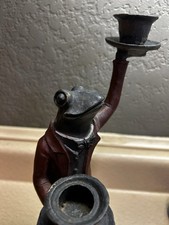 Vintage Cast Iron Frog Butler Double Candle Stick picture