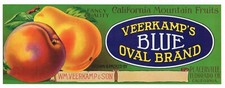 ORIGINAL PEAR CRATE LABEL VINTAGE PLACERVILLE BLUE OVAL 1930 EL DORADO COUNTY picture