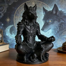 Meditation wolf figurine mystical werewolf statue Gothic style Zen animal decor picture