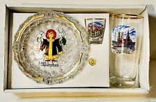 Vintage German Ashtray Gift Set Shot, Beer Glass Barware Gold Gilt Painted NIB picture
