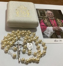 Rare Official Gold-Tone Mother-of-Pearl Rosary Pontificate Pope Leo XIV Prevost picture