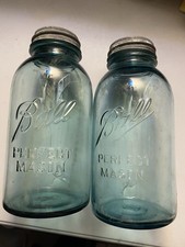 Big Antique Blue Ball Perfect Mason Canning Jars With Zinc Lids. As Is picture