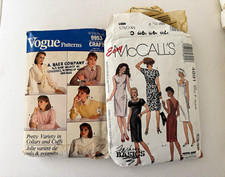 Vintage 1990s Sewing Patterns Lot Vogue 9953 McCalls 4891 Dresses Collars Cuffs picture