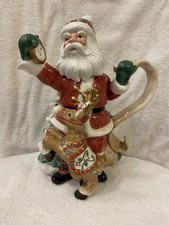 Vintage 1996 Fitz & Floyd Omnibus Christmas Teapot Santa Reindeer Pristine Mint picture
