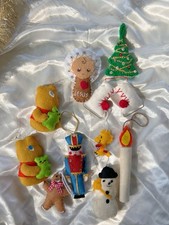 Vintage Christmas Ornaments Lot 10Pc Multicolor Felt Sequin Kitsch Retro MCM picture