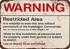 Vintage Tin Metal Sign Warning Restricted Military Area 51 Wall 8x12  picture
