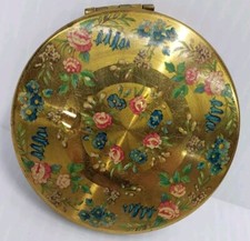 Vintage KG Coalport Powder Compact c1950's Pretty Flowers Poppies Daffodil 2.5in picture