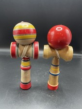 Vintage Wooden Kendama Skill Toy Cup & Ball Japanese Traditional Game Set of 2 picture