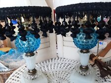 Vintage Fenton Blue Hobnail 2 Small Lamps HTF Cute As A Button Series BEAUTIES picture