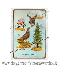 1960s Pennsylvania Game Commision Wildlife State Flower Animal Bird tin sign picture
