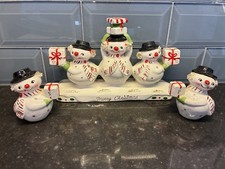 Vintage Holt Howard 1950's Christmas Snowman Salt Pepper Shakers & Candle Holder picture