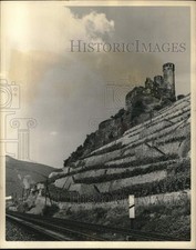 1956 Press Photo Ruined Castle Damaged by the French, Located in Hesse, Germany picture