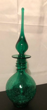Vtg Pre Viking Rainbow Emerald Green Crackle Glass Decanter w/Teardrop Stopper picture