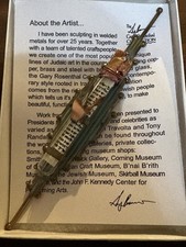 Jewish Judaica Mezuzah Gary Rosenthal Artist Hand Made Mixed Metals & Glass Rare picture