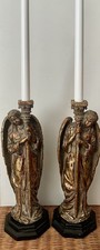 The Bombay Co. Vintage Gold Resin Guardian Angels Candle Holders Set Pair 13x4” picture