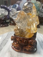 Golden Healer Fish Carving with custom wood stand picture