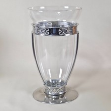 Vintage 1960s FTD Clear Glass Vase with Silver-Tone Chrome Openwork Metal Stand picture