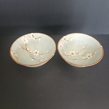 Kafuh Cherry Blossom Rice Bowls Set of 2 Japan Blue Stoneware 5 1/4 in. picture