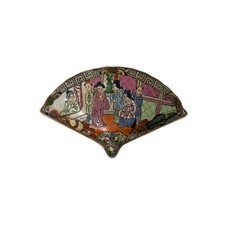 Vintage Enamel Color Figural Scenery Fan Shape Porcelain Trinket Box GB870S picture