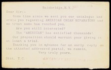 1904 American Separator Co Bainbridge NY Cream Separator Advertising Postal Card picture