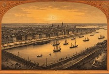 Philadelphia Riverfront Birds-Eye Panorama - Antique Dusk Print picture
