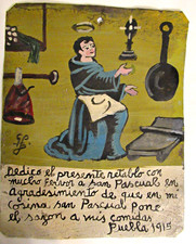 VTG HP MEXICAN TIN RETABLO SAN PASCUAL BAILON HELPS COOKING TASTE GREAT in 1915 picture
