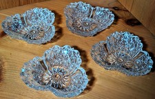 Set of 4 Antique Richards & Hartley Clover EAPG Clear Glass Berry Sauce Dishes picture