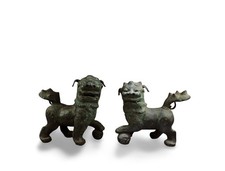 Antique Pair of Bronze Foo Lion Statues picture
