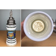 Vintage Theo Kuhn German Regimental Beer Stein Lithophane ERBO Zinn Pewter Lid picture