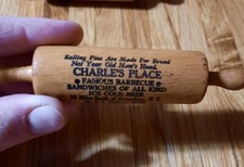 Vintage Wood Advertising Rolling Pin Charle's place Greensboro NC picture