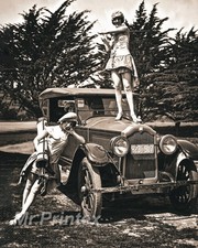 1920s Flapper Woman 💙 Vintage Car - 8x10 Publicity Photo - Archive picture