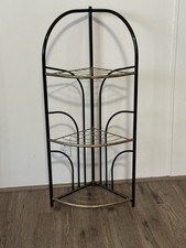 Vintage 1980s Black Gold Arched Metal Corner Shelf 3 Tiered Post Modern Glam picture