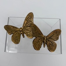 Vintage Brass Butterfly Wall Hanging Unisex OS Gold Excellent Set 2pc picture